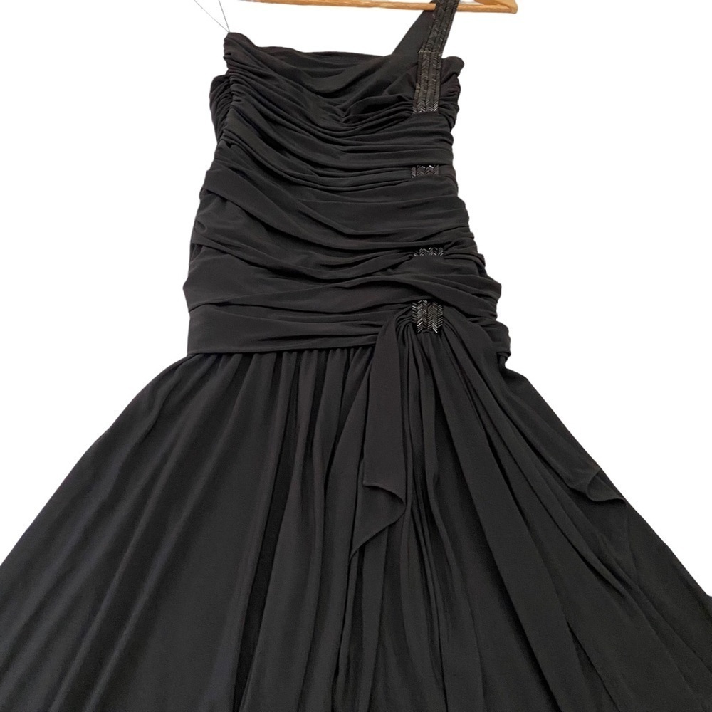 Vintage Kira cocktail dress draped dress one shoulder black beaded flattering - Picture 2 of 16
